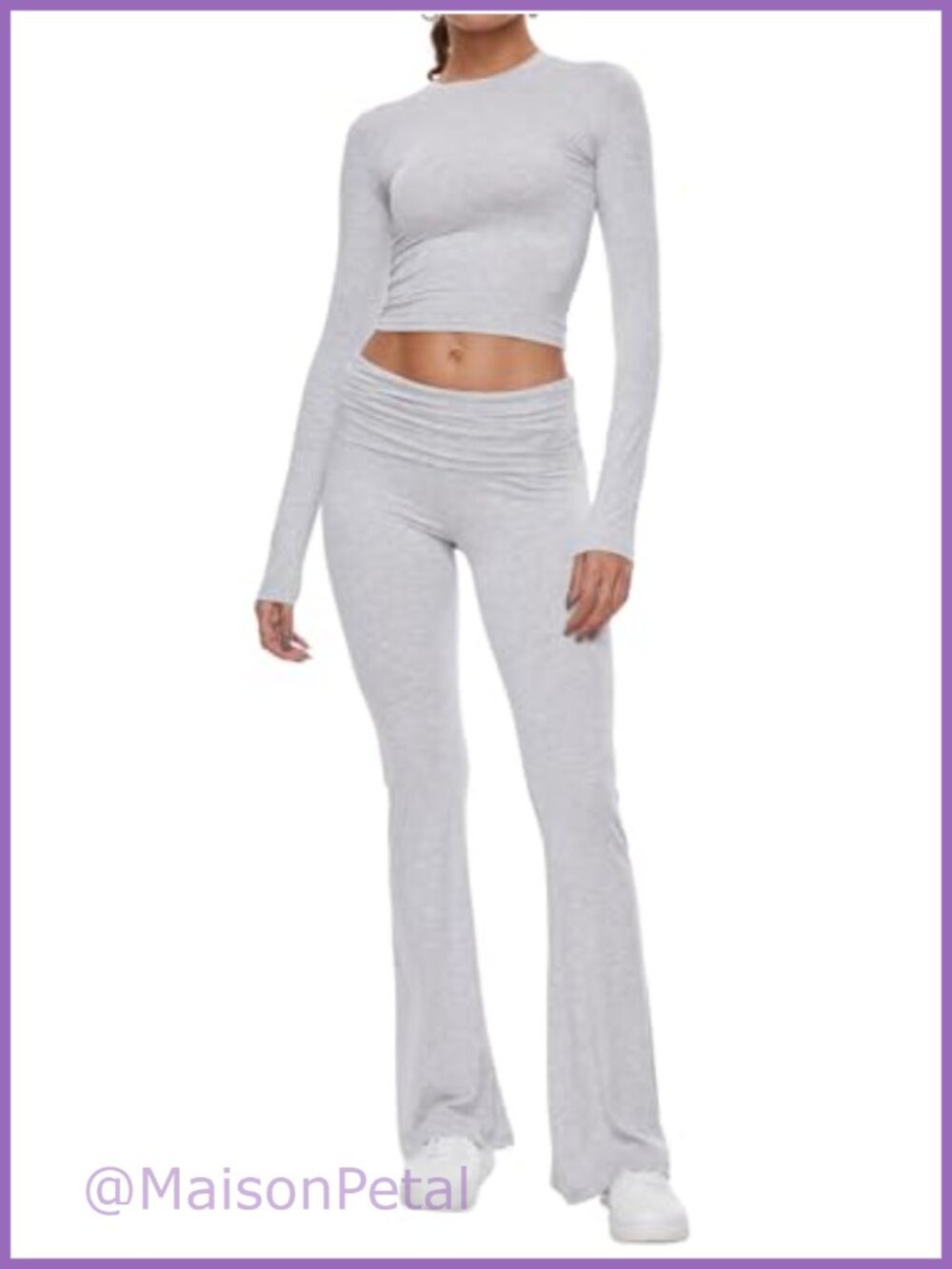 Women's Long Sleeve Crop Top Flare Pants Lounge Set Modal Sleep Set